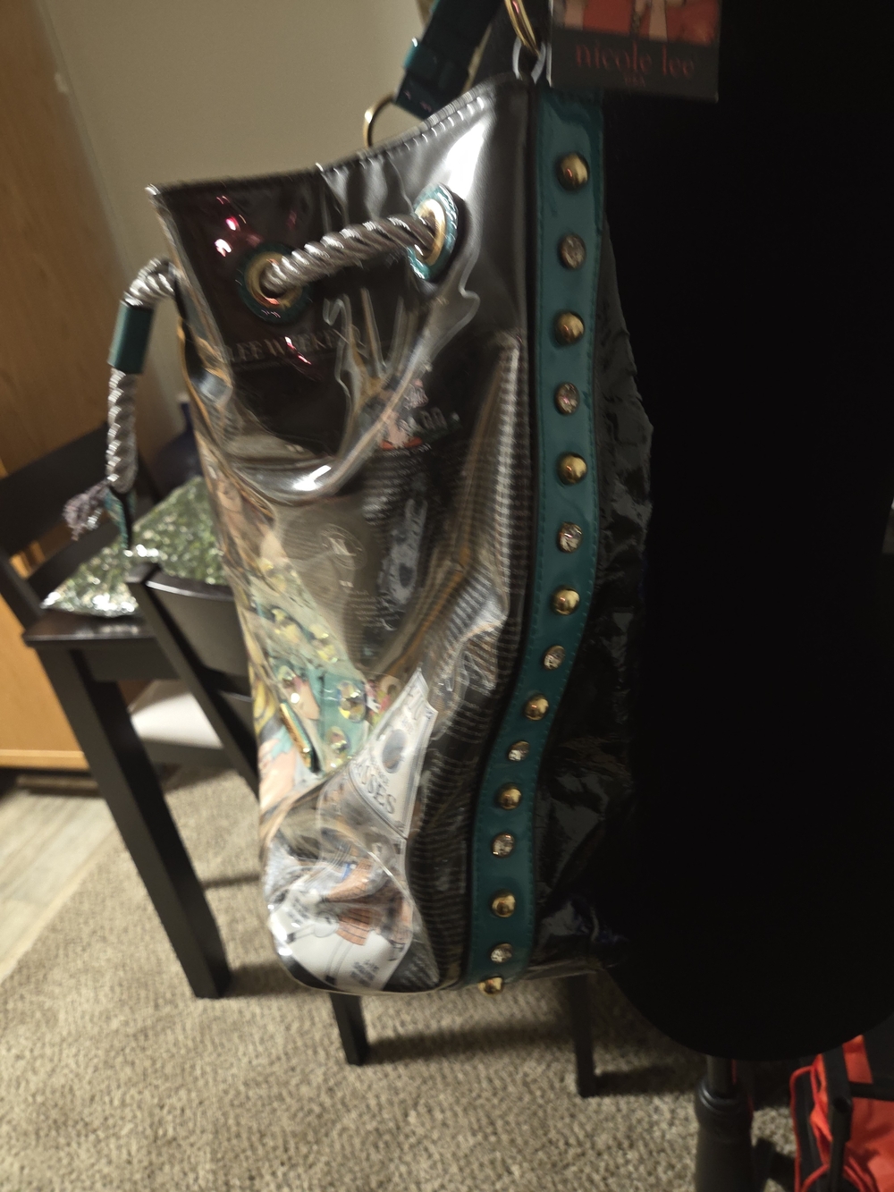 Nicole Lee Teal Graphic Drawstring Bucket Bag - Picture 4 of 7